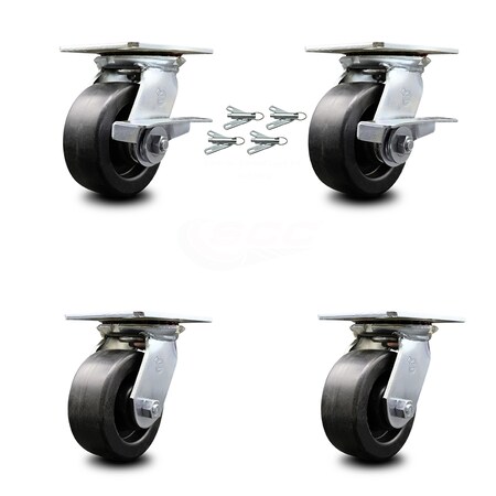 Service Caster 5 Inch Polyolefin Caster Set with Ball Bearing 4 Swivel Lock and 2 Brake SCC SCC-35S520-POB-SLB-BSL-2-BSL-2